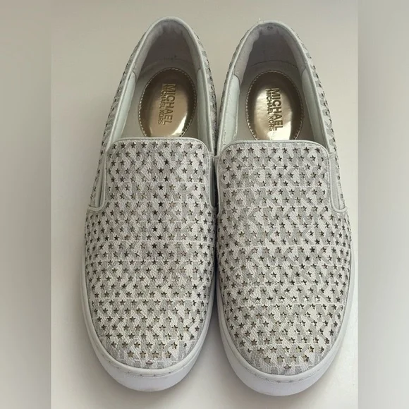 Michael Kors Women's Gold and White Slip-On Sneakers in size 8 - Picture 2 of 16